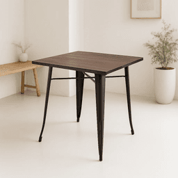 Mesa Tolix 80x80 con Cubierta de Madera - Negra