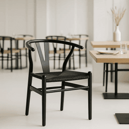 Silla Wishbone Rattan - Negra con hilo negro