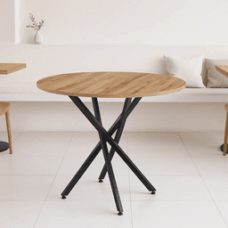 Mesa de comedor redonda 100cm color madera enrejada