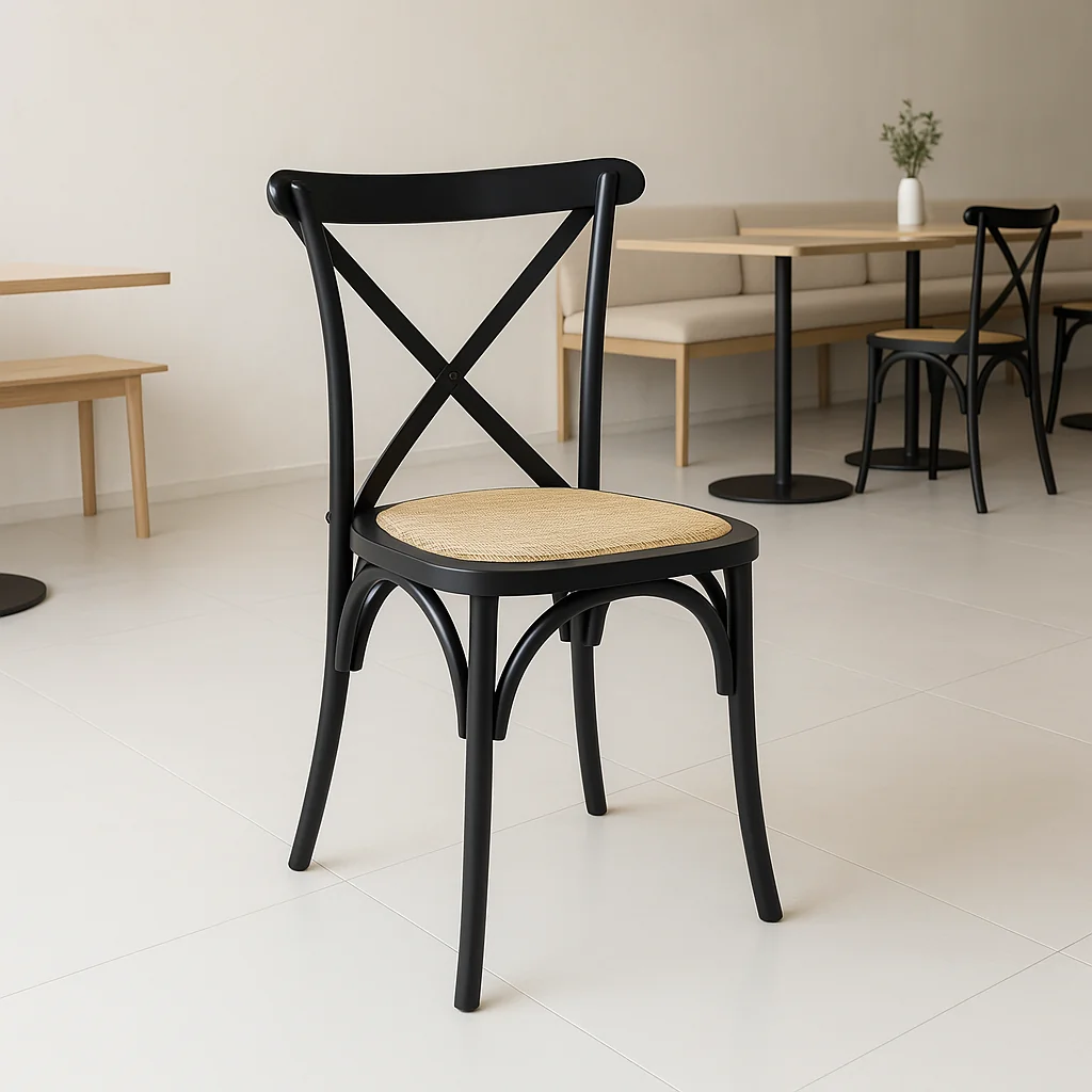 Silla Crossback Madera y Rattan - Negra