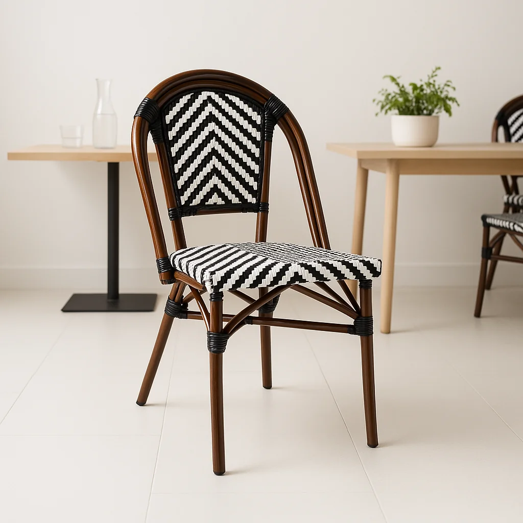 Silla Bistro Parisina Rattan - Blanca con negro