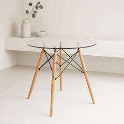 Mesa Eames 80cm redonda de vidrio