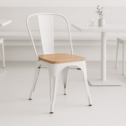 Silla Tolix con asiento de madera clara - Blanca