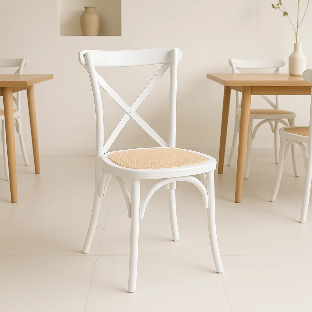 Silla Crossback Madera y Rattan - Blanca
