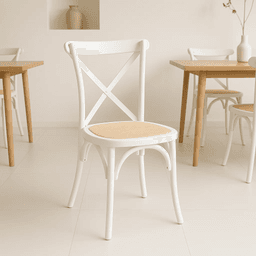 Silla Crossback Madera y Rattan - Blanca