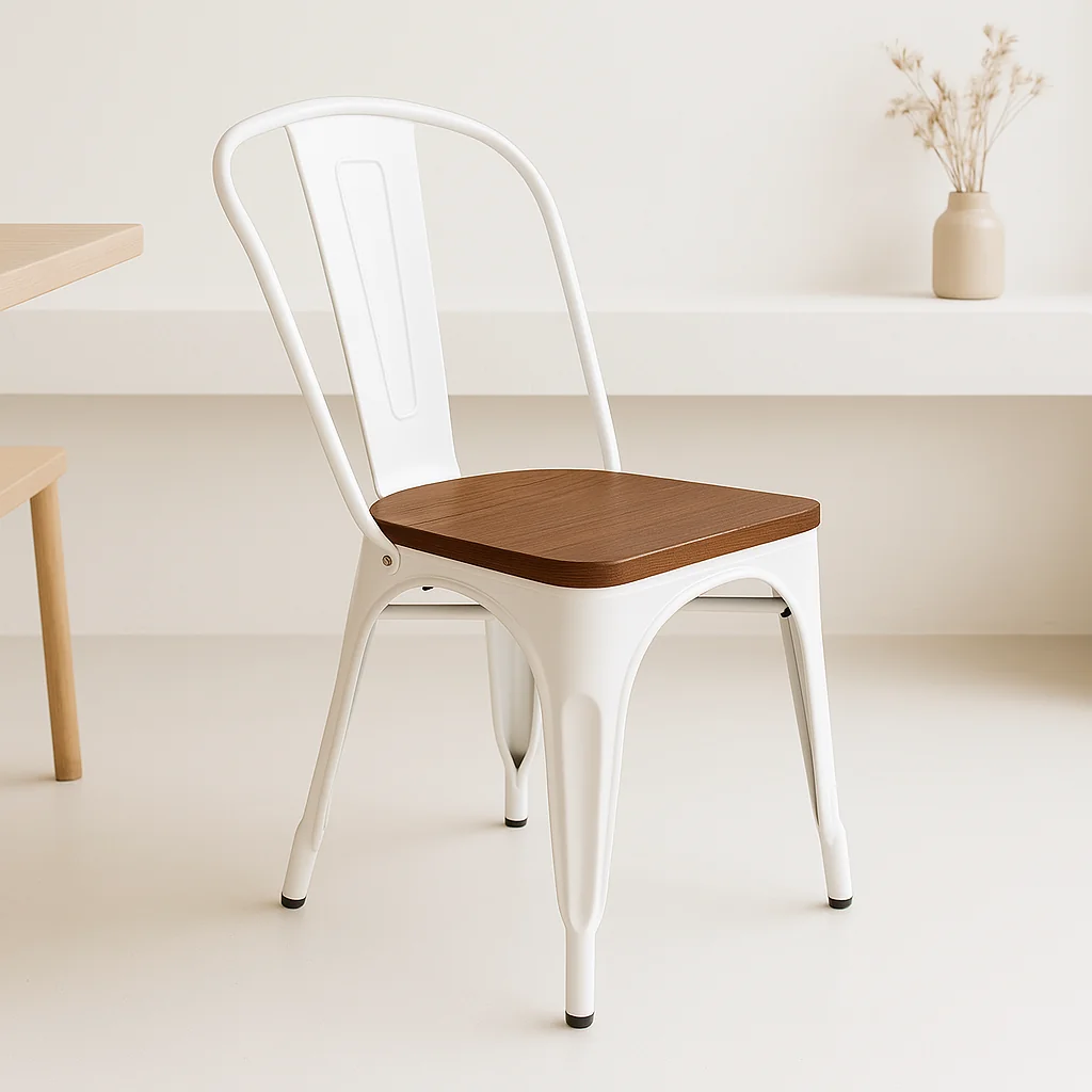 Silla Tólix Asiento de madera Oscura - Blanca