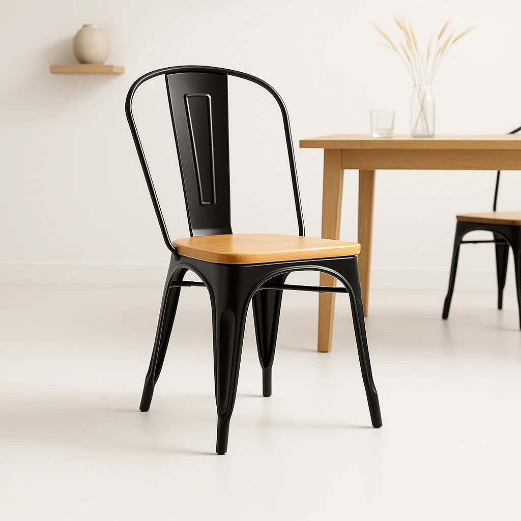 Silla Tólix Asiento de Madera Clara - Negra