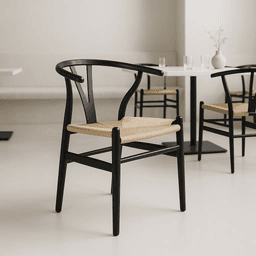 Silla Wishbone Madera e Hilo de cuerda - Negra