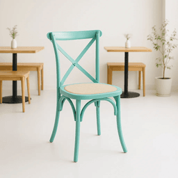 Silla Crossback Madera y Rattan - Menta Vintage