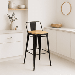 Taburete Tólix Alto 77 cms - Negro con asiento de Madera Clara