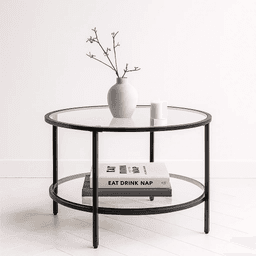 Mesa de Centro Orbe con Vidrio y Metal Negro