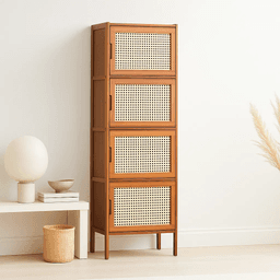 Vitrina EcoLuxe de Bambú y Ratán Sintético 4 Niveles