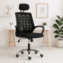 Silla de oficina mesh negra ejecutiva con apoyabrazos y cabeza