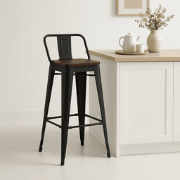 Taburete Tólix Alto 77 cms con Asiento de Madera Oscura - Negro