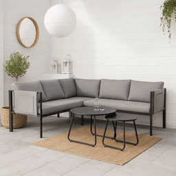 Set Soho 3 Sofás Esquineros Grises y 2 Mesas de Centro