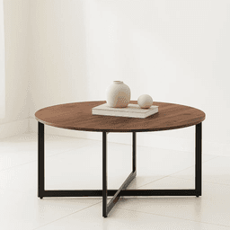 Mesa de Centro 80cm Redonda - Madera Oscura