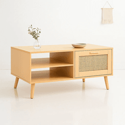 Mesa de Centro con rattan y madera