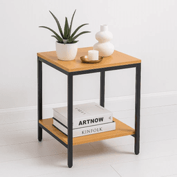 Mesa Auxiliar Lateral de 2 Niveles - Madera Clara